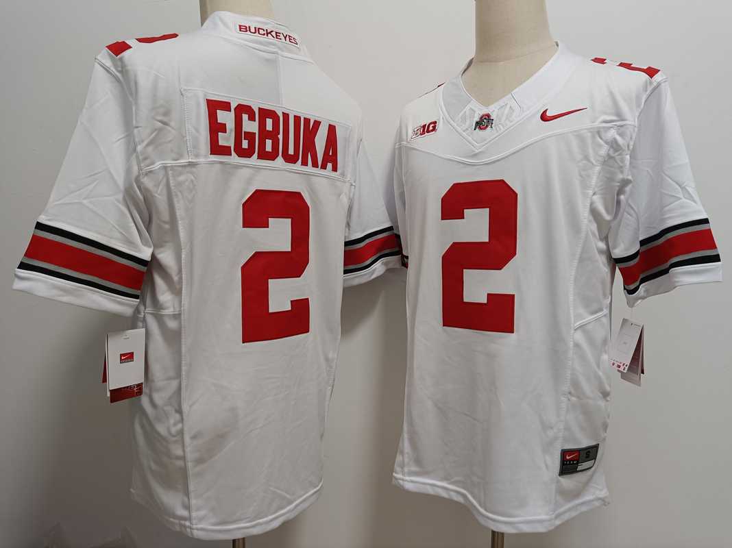 Mens Ohio State Buckeyes #2 Emeka Egbuka White FUSE College Stitched Jersey